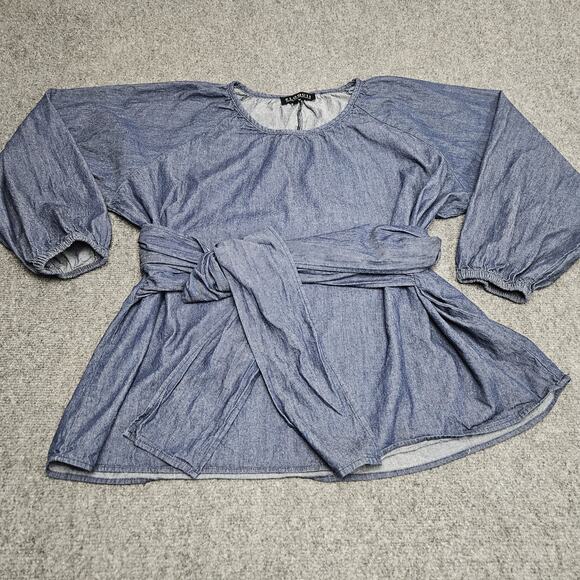 Eloquii Top Blouse Womens Size 20 Blue Wrap Long Sleeves Boho‎ Elevated Casual - Picture 3 of 9